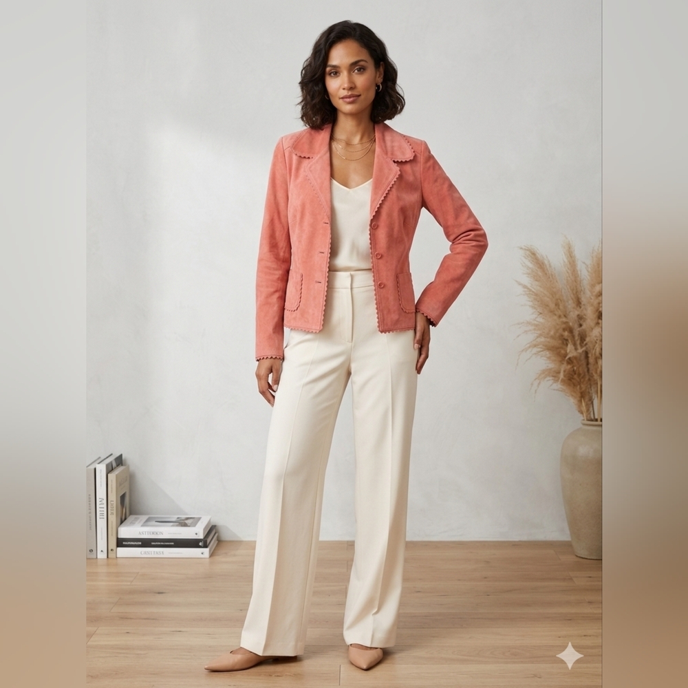 Women's 100% Leather Blazer Jacket in Dusty Rose - Women's Leather Jacket